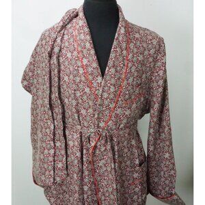Isaia Light Red Floral Belted Shawl 100% Silk 2 Pc Sleep Set Pajamas Sz 2XL NEW